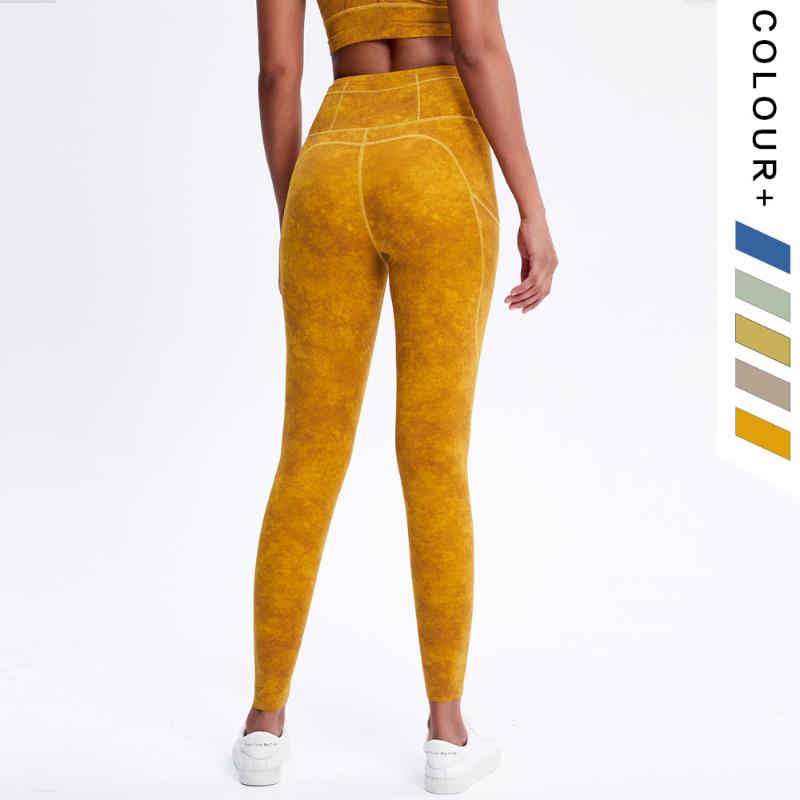 

new brocade double side pocket yoga running pants for women sport leggings jogging femme fitness deportes tights, Ice washed brown