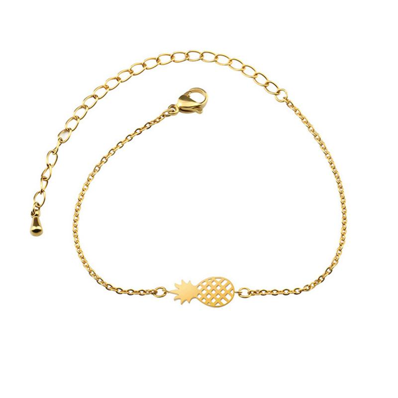 

10pcs/lot Sideways Ananas Bracelets Women Pulseras Gold Color Charm Stainless Steel Chain Pineapple Bracelet Fashion Jewelry