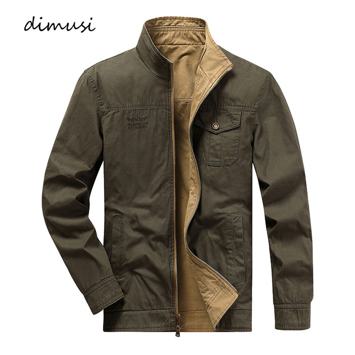 

Autumn Men's Bomber Jackets Fashion Cotton Double-Side Wear Casual Outwear Slim Fit Reversible Jackets Men Clothing, Army green