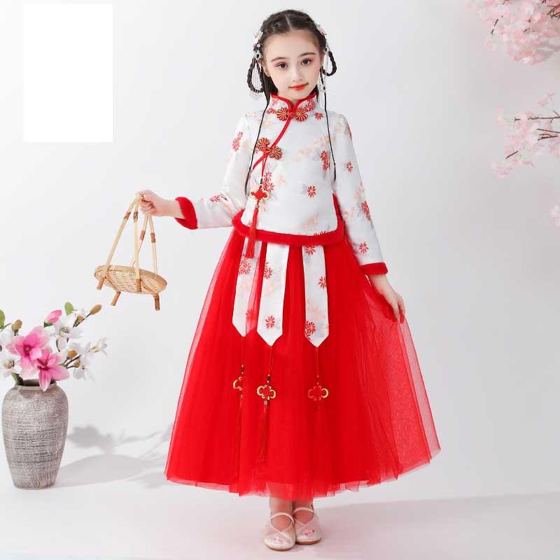 

Chinese Hanfu Flower Girl Dress For Wedding Party Girls Chi-Pao Princess Dress Kids Perform Photography Dresses Dance Wear