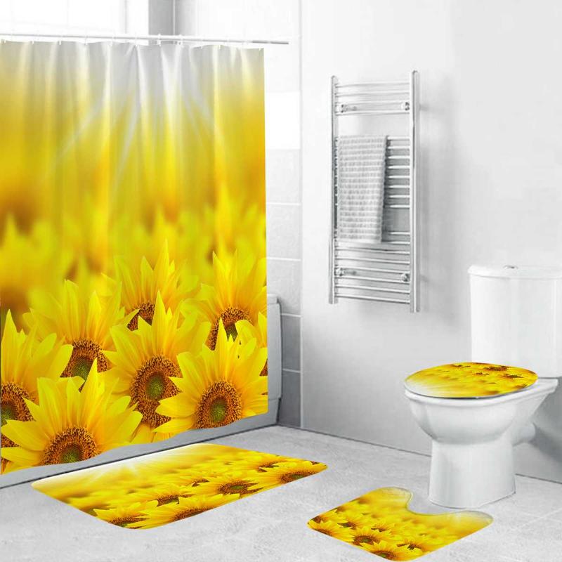 

180x180cm Bathroom Set Waterproof Shower Curtain Bath Cover Bathroom Decor Sunflowers Type