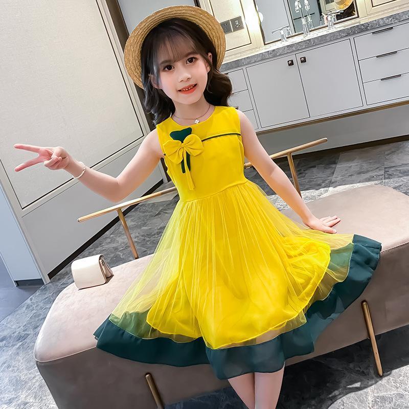 

Girls summer dress 2021 new children's clothing cute bow Baby girl princess dresses kids clothing 3 4 5 6 7 8 9 10 11 12 years1, Yellow
