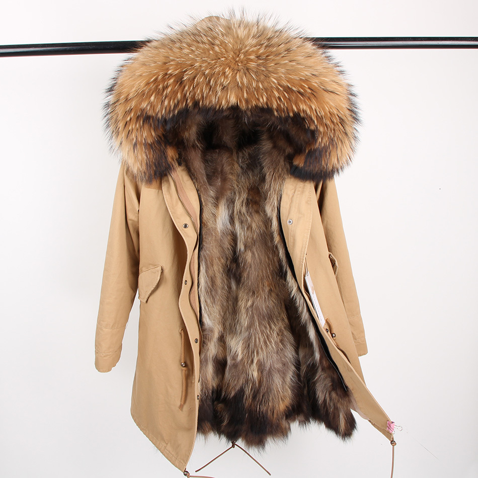

2021 New 20real Coat Jacket Women Winter Fox Natural Fur Liner Long Parka 96WA, Beige