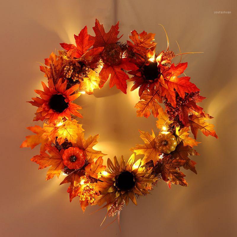 

Flower Wreath Halloween Props Leaf Wreath Autumn Maple Pumpkin Berry Garland Front Door Home Wall Decoration1