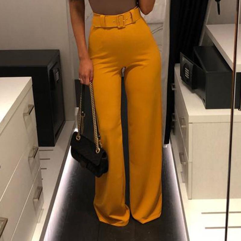 

Women Wide Leg Pants Casual High Waist 2020 Autumn Black Office Pants Female Yellow Sexy Fashion Trousers Workwear Elegant Long, Burgundy