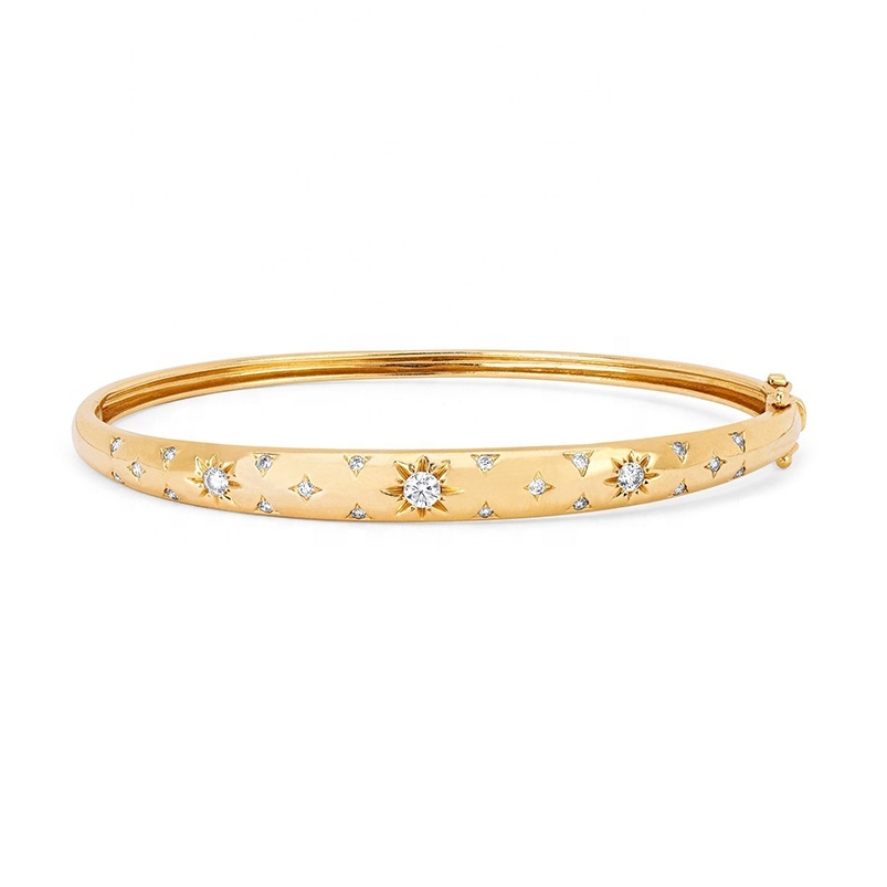 

starry star starburst design signet Gold bangle bracelet for women fashion white blue CZs 201211, Black
