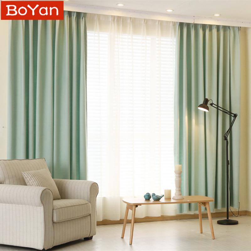 

Latest 6 colors 70%-85% shading modern style solid green faux plain linen Blackout curtain for living room window custom made, Color 2