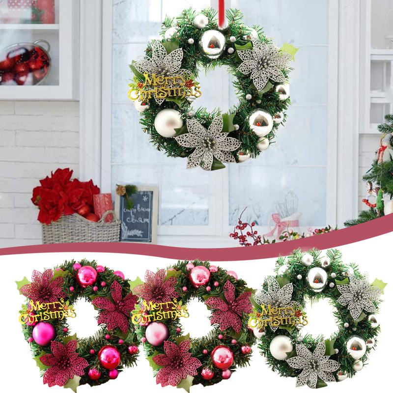 

30CM Christmas Wreath Door Hanging Garland with Frost Clover Wreath Natural Pine Cones Berries Decorative Christmas Garland