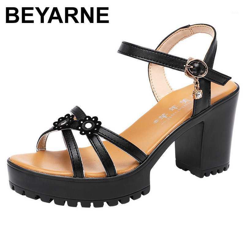 

BEYARNE Block heel platform sandals women shoes summer 2020 elegant high heels sandals ladies office party sandal big size1, Black