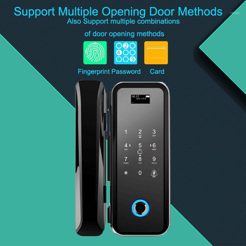 

Eseye Glass Door Lock Office Keyless Electric Fingerprint Lock With Touch Keypad Smart Card Remote Control Key Door1