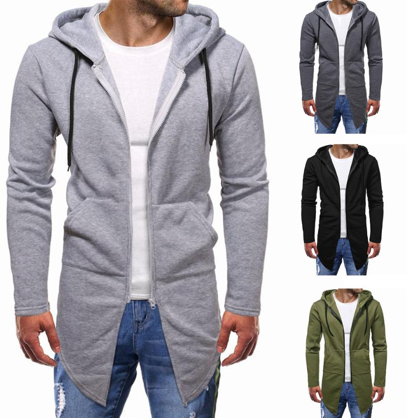 

Men's Hoodies & Sweatshirts 2021 Autumn And Winter Style Youth Men Mid-Length Casual Slim Fit Solid Color Cardigan Hood, Black