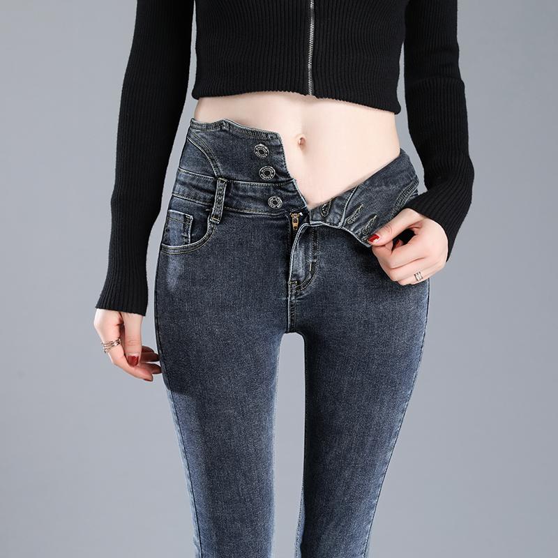 

Winter Skinny Jeans Women's High Waisted And Cashmere Denim Pants 2020 New Long Length Female Elastic Strtech Slim Trousers, Black