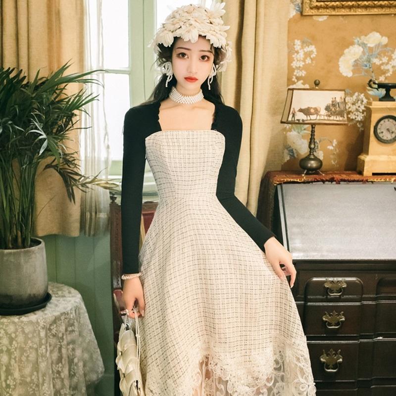

Woollen Fabric Splicing Embroidery Vintage Dress