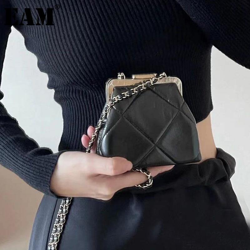 

[EAM] Women New Chains Mini Cute Phone Bag PU Leather Personality All-match Crossbody Shoulder Bag Fashion Tide 2021 18A1747, Black