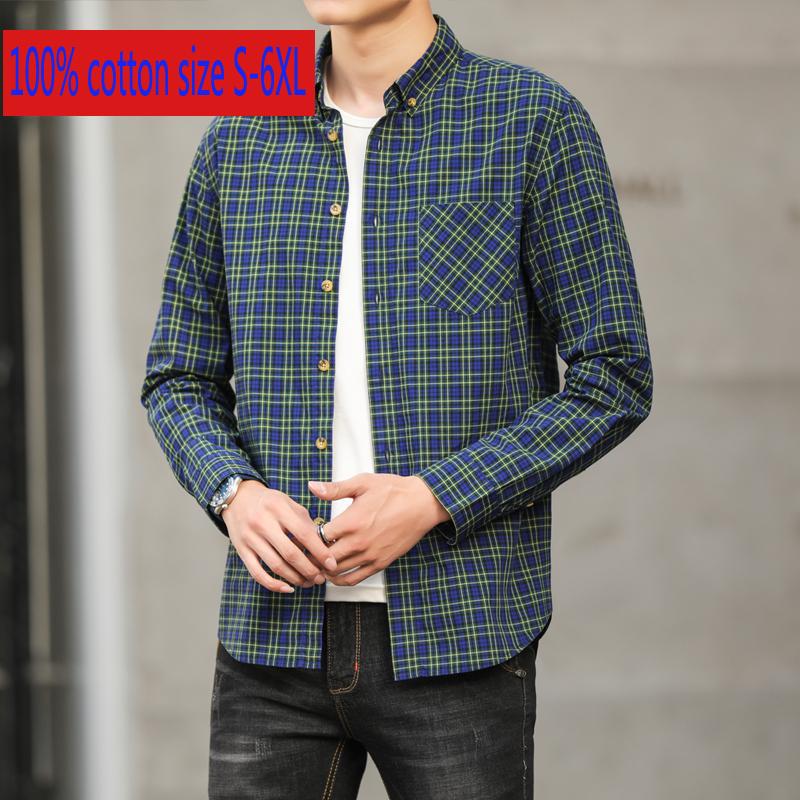 

New Arrival Large Fashion Long Sleeve Men Autumn Winter 100% Pure Cotton Plaid Casual Shirts Plsu Size SMLXL 2XL 3XL 4XL 5XL 6XL, S127