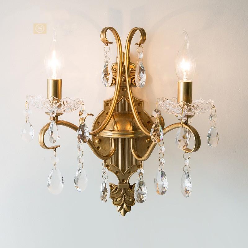 

American simple wrought iron wall lamp bedroom bedside aisle living room background wall lamp light luxury crystal