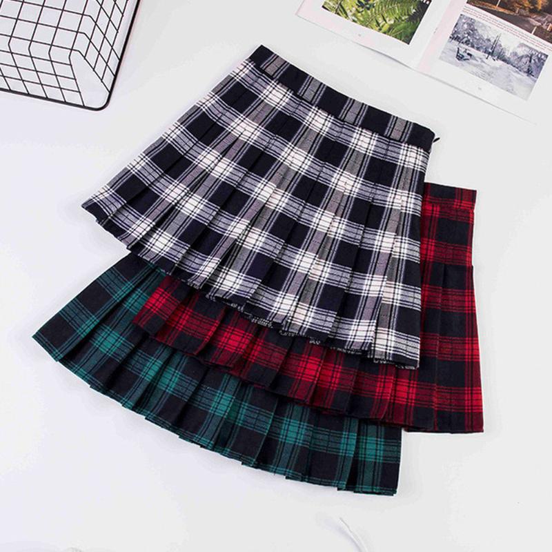 

2020 Women Preppy Style Harajuku High Waist A Line Korean Style Plaid Mini Short Skirts Woman Girls Kawaii Dance Pleated Skirt