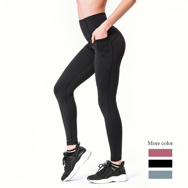 

2020 NEW Women' hip fitness pants Solid color sport workout leggings for women high waist pocket for pants fitness clothing#2l51, Black