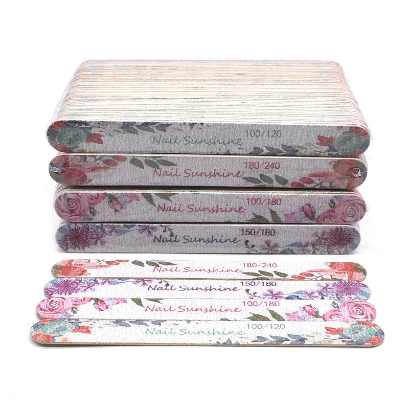 

200 Pcs Wholesale Wooden Nail File Manicure Beauty Files 100/120/150/180 Flower Printed Grey Sandpaper Polishing Buffering Tools