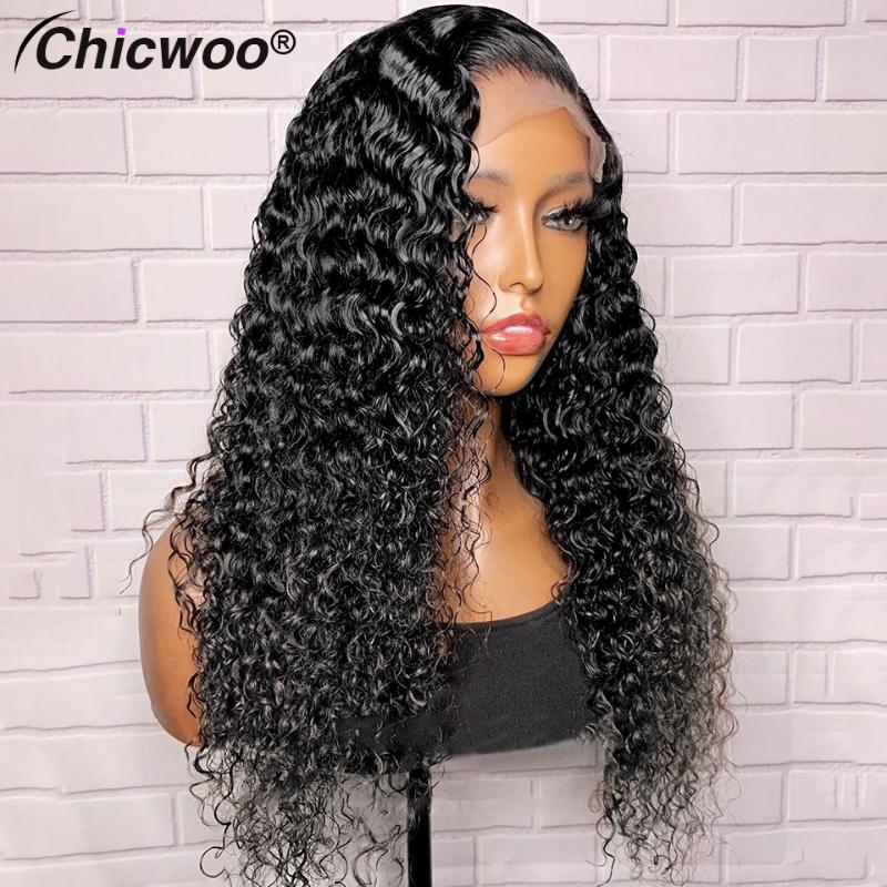 

Chicwoo 13x4 Lace Front Human Hair Wigs For Women Brazilian Curly Human Hair Wigs 150 180 250 Density Lace Frontal Wig Pre Pluck, Black;brown
