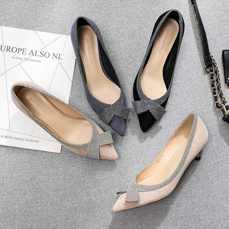 

2020 Kitten Heels Middle Heels Thin Pointed Toe Casual Spring luxury ladies shoes designer Women Pumps 3.5CM HEEL1, Black