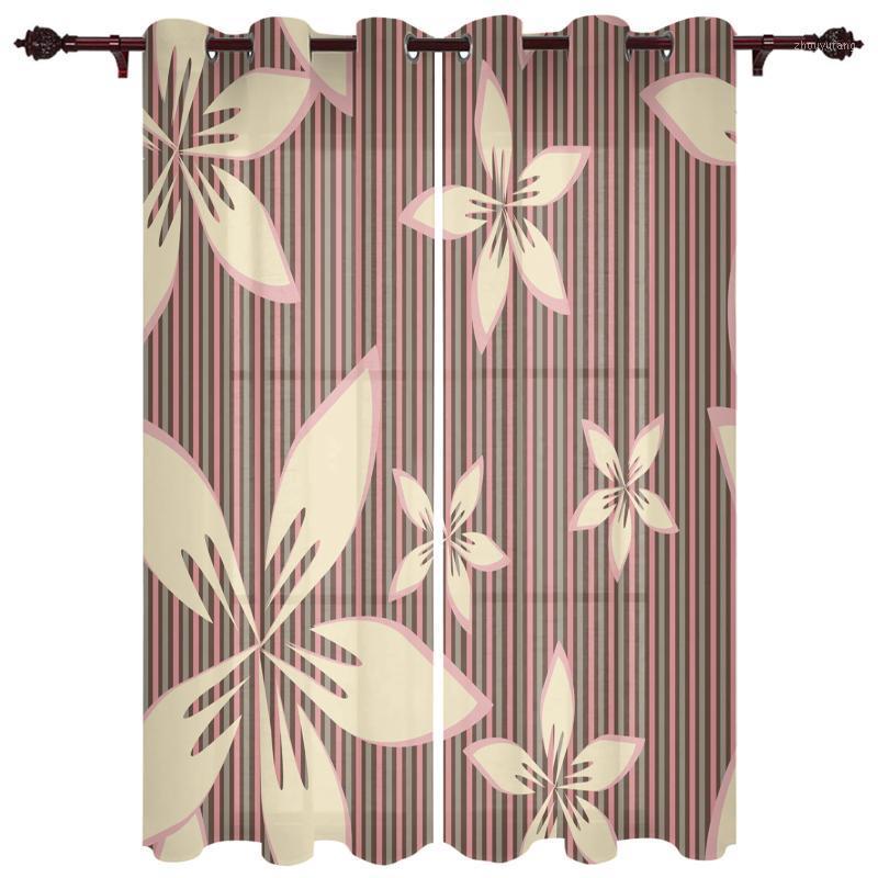 

Nice Translucent Curtains With Flowers Stripes Illustration Pattern For Living Room Kitchen Bedroom Decoration Windows Curtain & Drapes