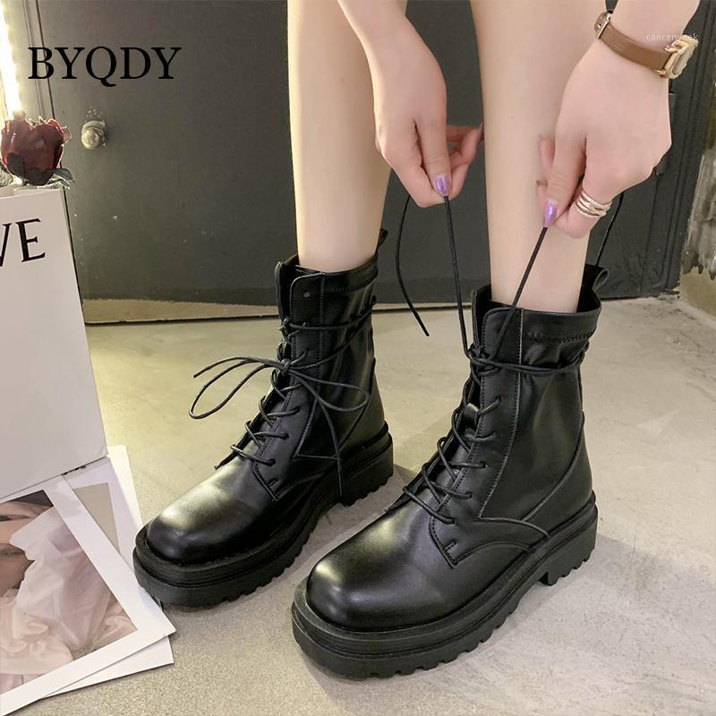 

BYQDY Ankle Boots For Women Black Size 35-40 Motorcycle Boots Increase Fashion Lacing PU Leather Rubber Role Autumn Gothic Shoes1, Black shoes