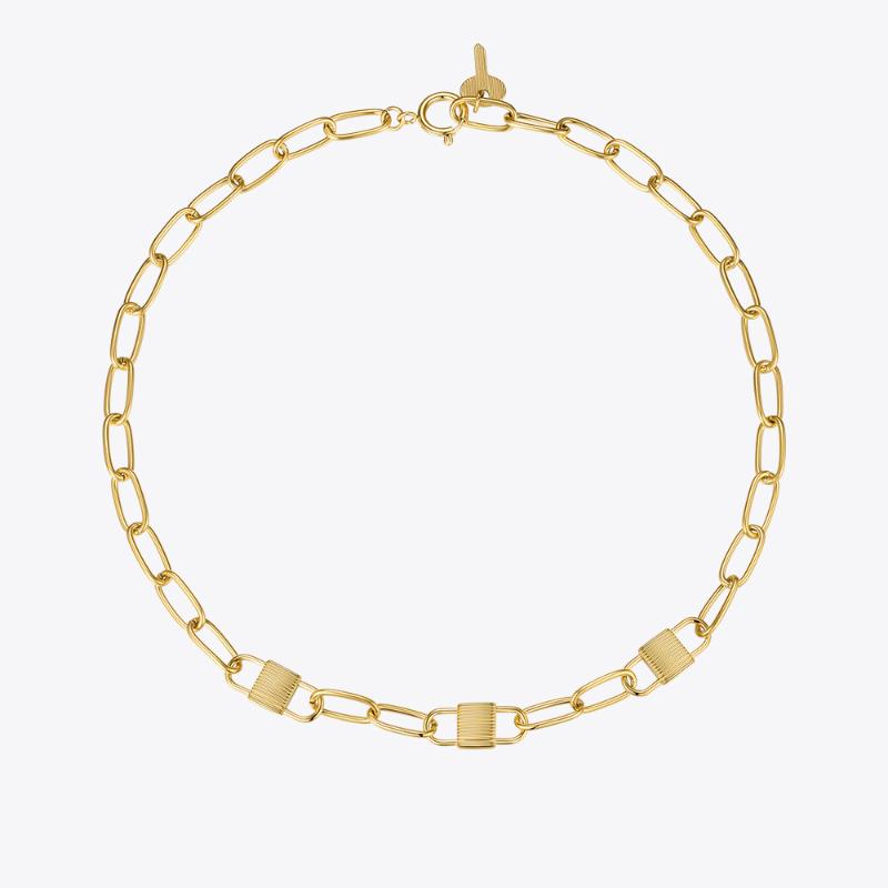 

ENFASHION Vintage Lock Necklaces For Women Key Choker Necklace Gold Color Stainless Steel Fashion Jewelry Gift Collares P203172