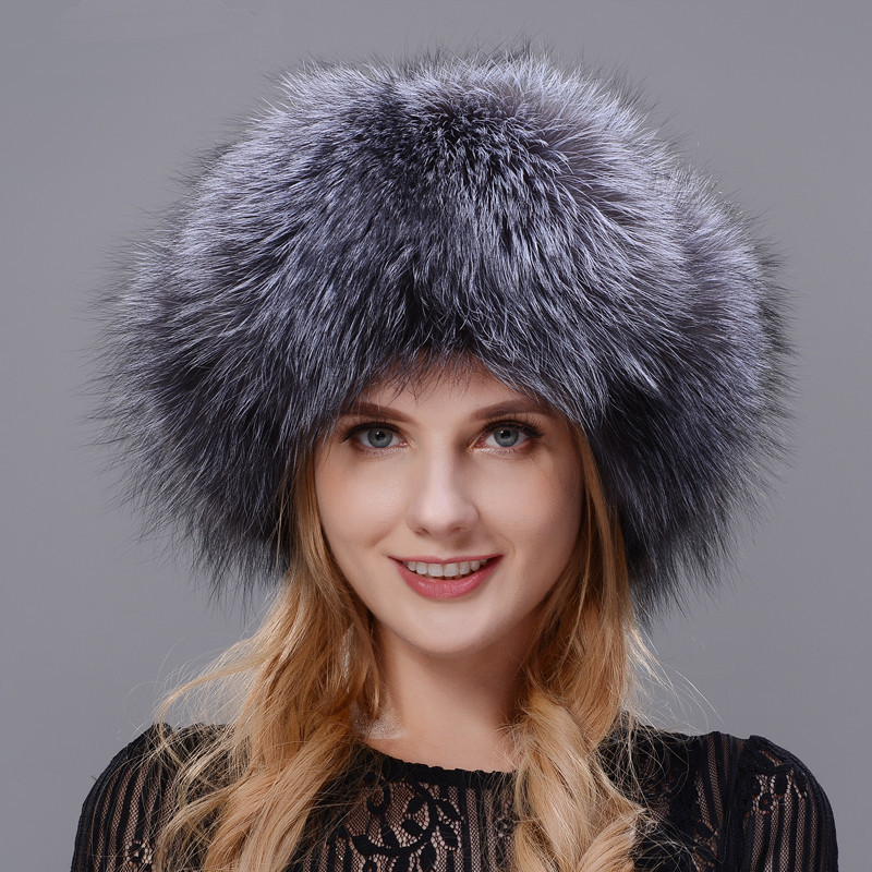 

Winter woman's fur protects ears from leather ski hat with natural fox or raccoon cover all the skin, 003