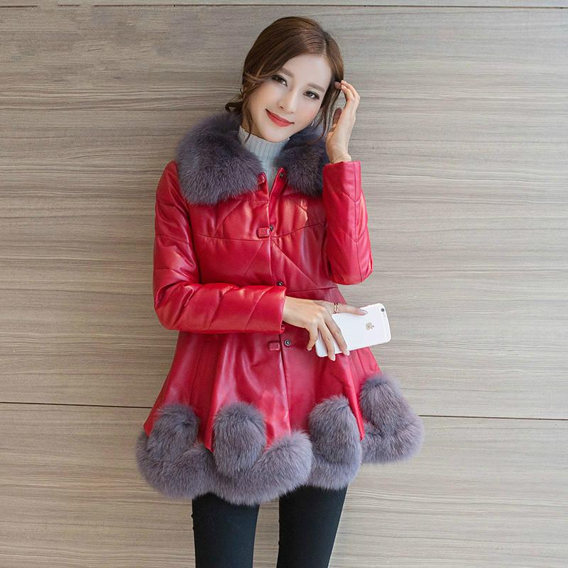 

Fur Collar Real Genuine Leather Jacket Autumn Winter Coat Women Clothes 2020 Korean Sheepskin Down Coat Female Tops ZT4853, Red