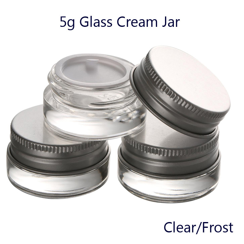 

make 5g high quality clear/frost glass cream up jar with aluminum lids cosmetic container packaging glass jar