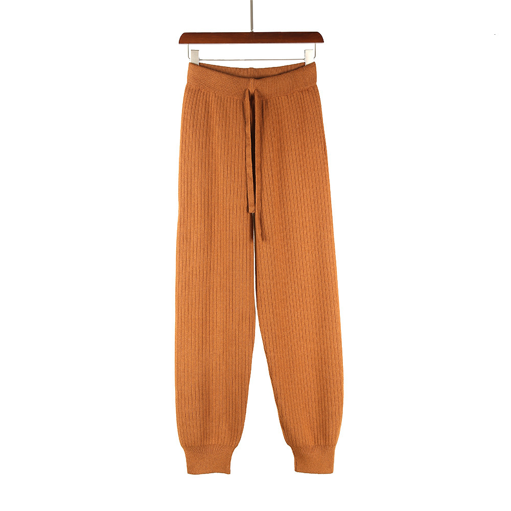

2021 New Casual Harem Loose for Women Knitted Pants Autumn Winter Solid Color Sweater Trousers with Pockets Zsh6, Khaki