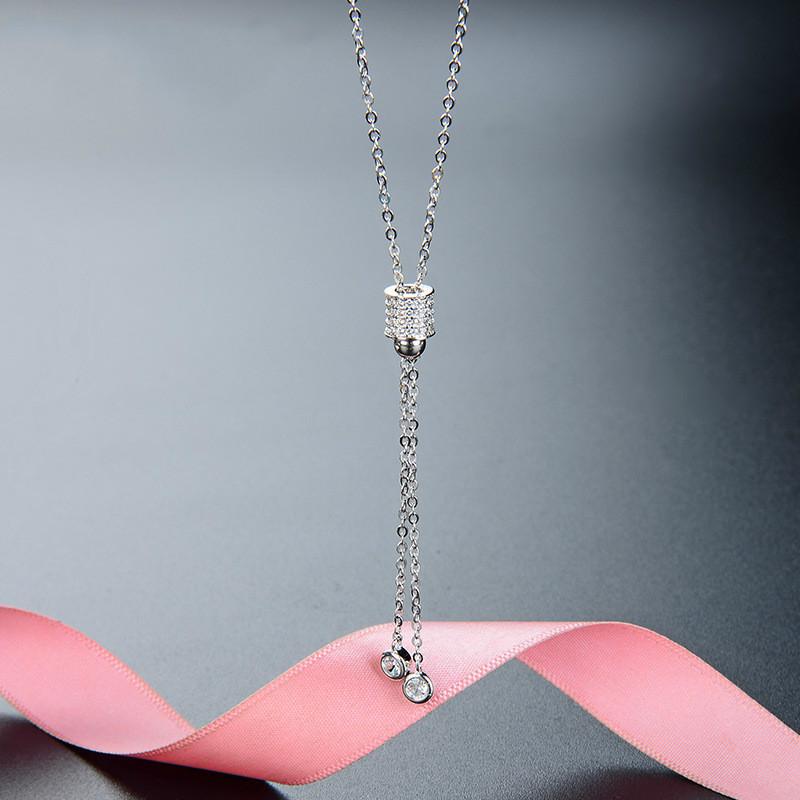 

Japanese and Korean creative personality small waist Necklace women's simple clavicle chain S925 pure silver with ZirconPendant