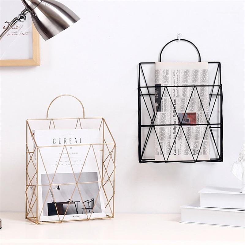 

Nordic Metal Iron Desktop Books Magazines Newspapers Storage Holder Portable Multi-functional Wall Hanging Storage Rack Basket1