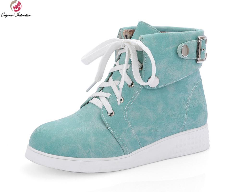 

Original Intention New High-quality Women Ankle Boots Round Toe Black Blue Pink Biege Fashion Shoes Woman US Size 4-10.5, 30394