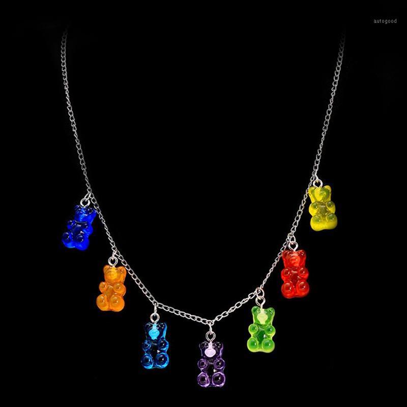 

Chokers Handmade 7 Colors Cute Cartoon Bear Stainless Steel Necklace Candy Color Pendant Women Girl Daily Jewelry Party Gift1