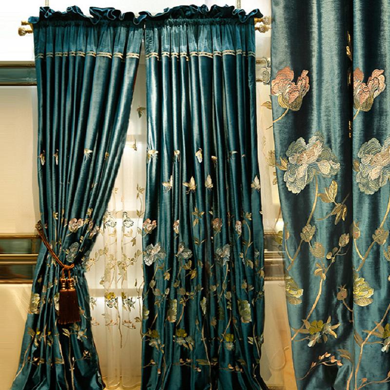 

Stylish Simplicity Velvet Embroidered Curtains Living Room Bedroom Balcony Atmosphere of Luxury Villas Curtain Cloth Screens, Tulle