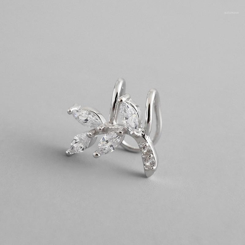 

ONLY 1PC 100% real. Authentic 925 Sterling silver Branch Olive Leaf White CZ 4A Clip Earrings (No pierced) Fine jEWELRY E6171