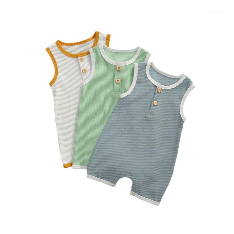 

2020 Casual 0-24M Baby Romper Summer Boys Girls Cotton Solid Color Classical Round Neck Sleeveless Button Closure Cute Jumpsuit1