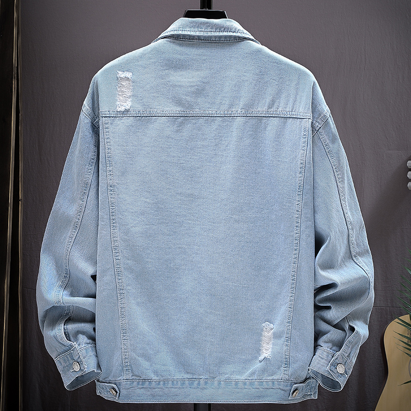 

2021 Autumn Men's Fashionable Jeans Jacket, High-quality Jacket Tearing Hot Coat Size M-3xl KM1O, Black