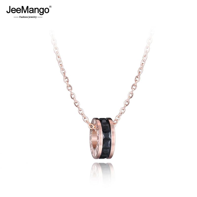 

JeeMango Black Cubic Zirconia Pendant Roman Letter Necklace For Women Stainless Steel Wedding Female Necklace Jewelry JN17023