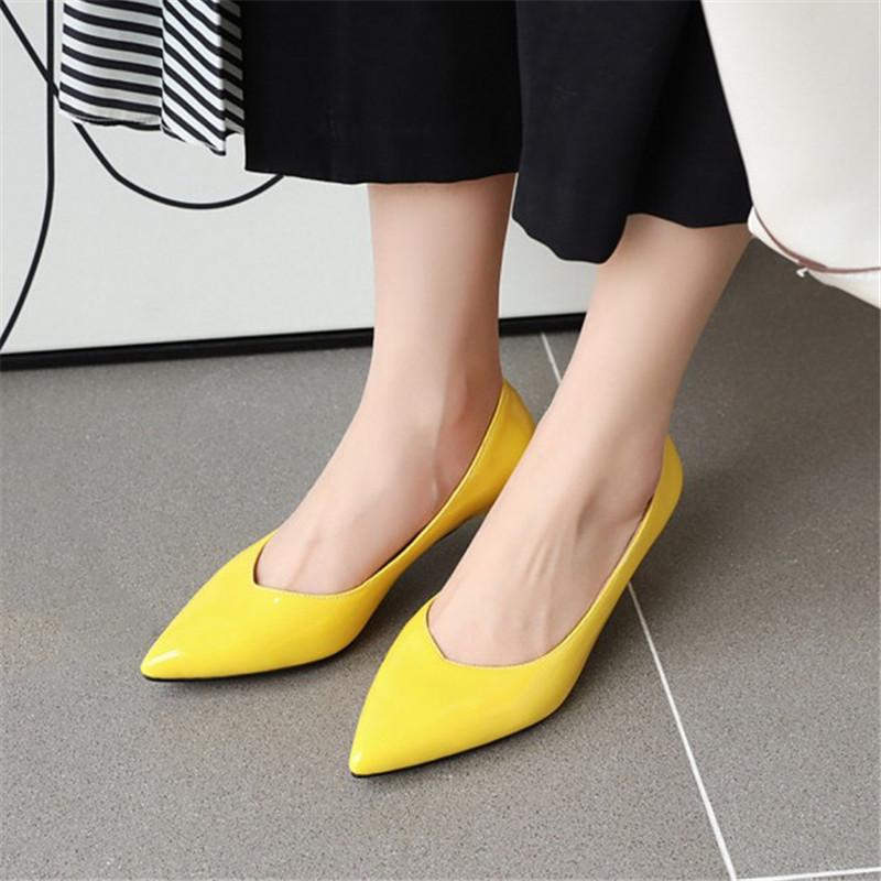

PXELENA 4 Candy Colors Classic Office Lady High Heel Shoes Pointed Toe Slip On Patent Leather Women Pumps Red Yellow Green Black