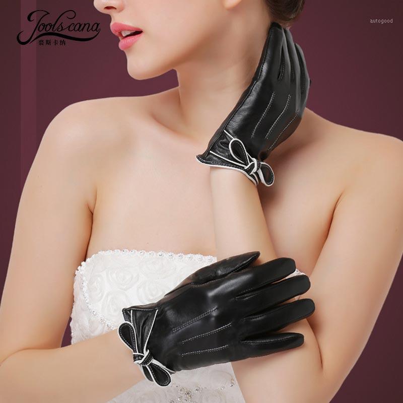 

Five Fingers Gloves Joolscana Women Leather Winter Touch Screen Black Brand Top Quality 100% Genuine Warm Lining Mittens1