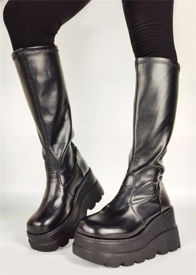 

Brand Design Ladies Big Size 35-43 Wedges High Heel Boots Fashion Zip High Platform Boots Women Casual Party Shoes Woman, Black
