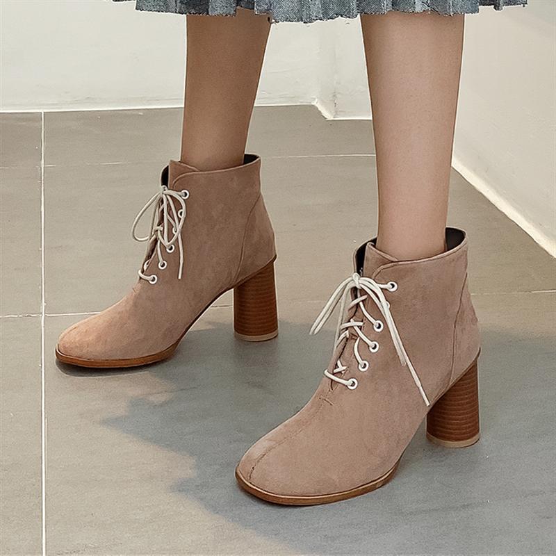 

Plus Size 34-48 Women Boots High Heels Shoes Zipper Ankle Boots Autumn Winter Flock Snow Sexy Party Fashion, Beige