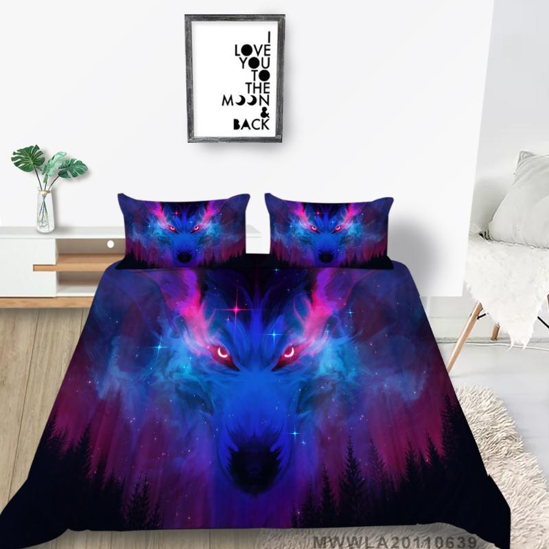 

Creative Bed Set Wolf And Starry Sky Mysterious Duvet Cover Set King Double Single  Full Queen Galaxy Bedding 3D Forest, Style 3