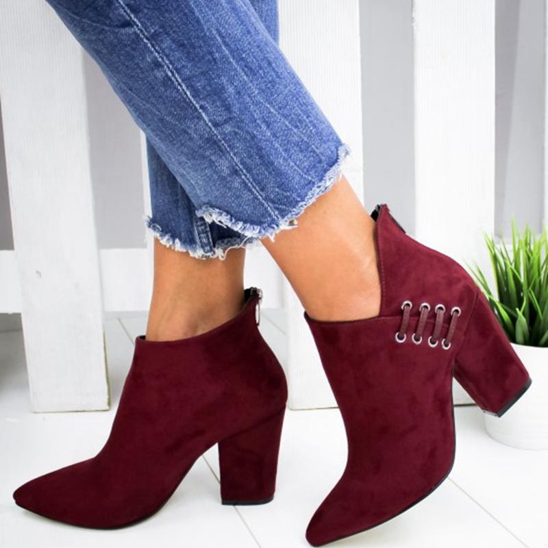 

Women Shoes Sexy Pointed Toe Ankle Boots Autumn Winter Chunky High Heels Punk Ladies Big Size Female Booties Botas, Black