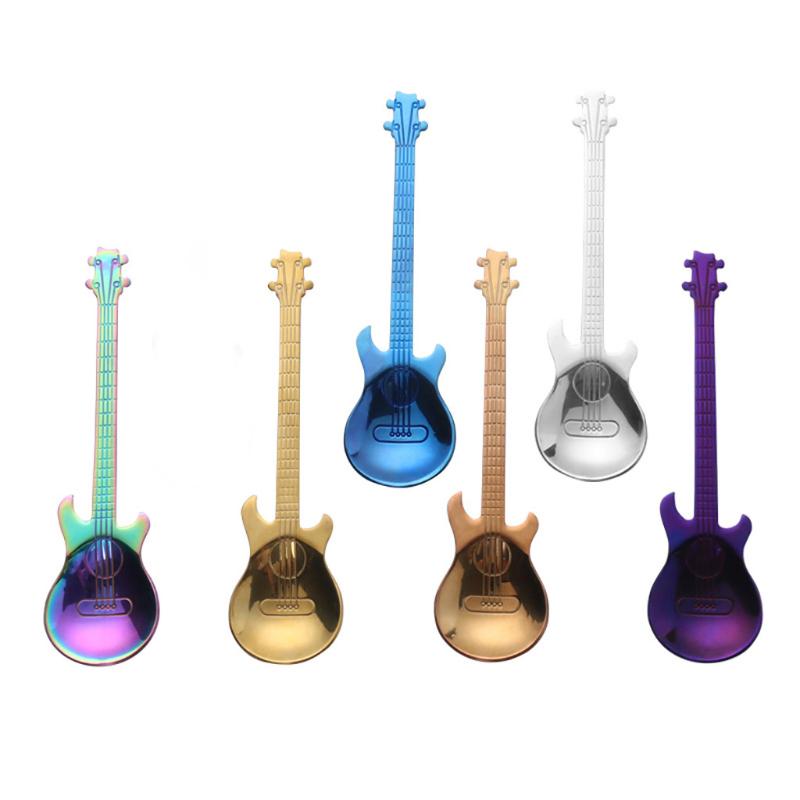 

Creative Stainless Steel Guitar Spoon Dessert Cake Set Coffee Spoon Stylish Kitchen Accessories FH5