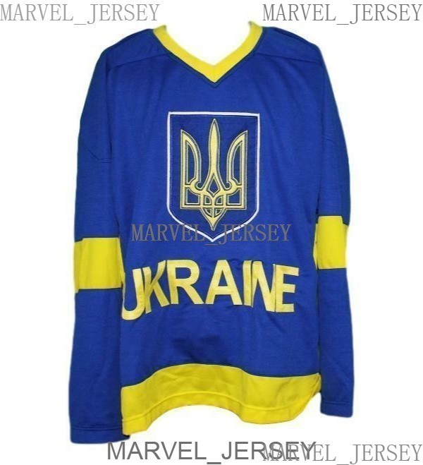 

Any Name Number Ukraine National Retro Hockey Jersey Blue Size -5XL Men, As pic