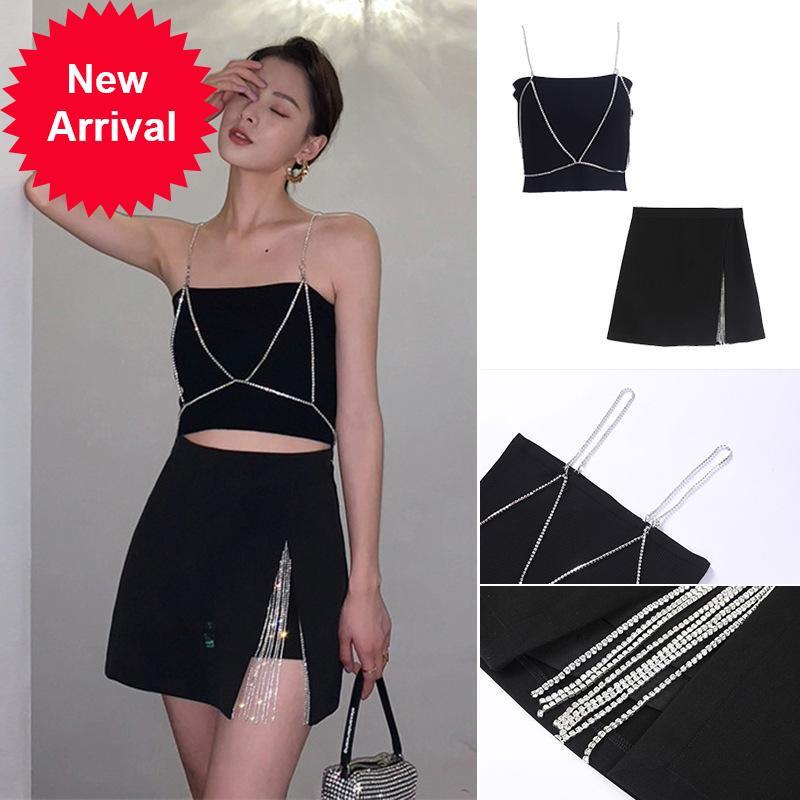 

2021 New Sexy Women Party Clothes Set Glowing Tassels Two Cool High Street Slingshot Vest Top Harvesting Tips Pants Skirt 4c71, Great.